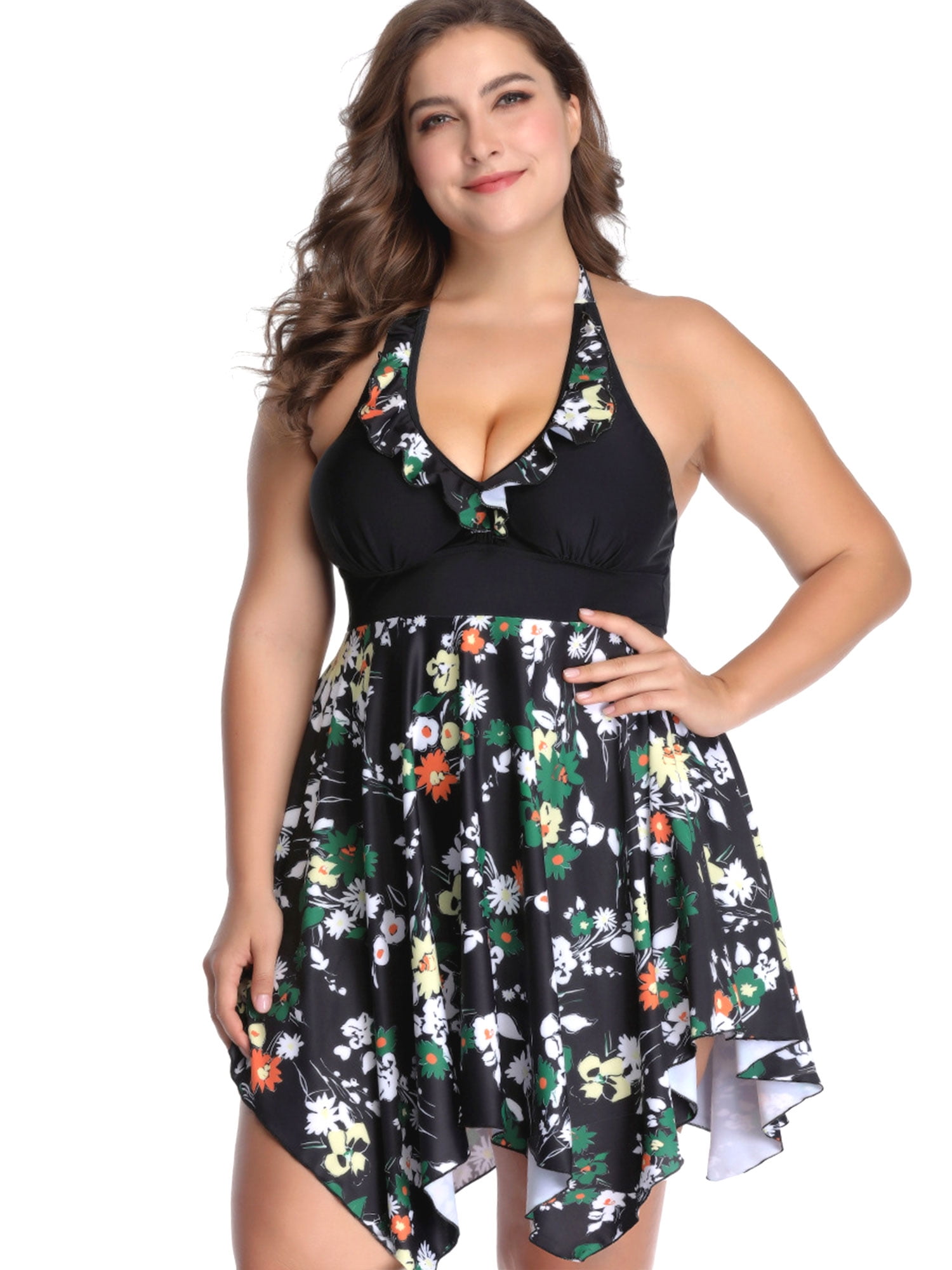 Sexy Dance Women S Plus Size Swimsuit Floral Printed Swimwear Tummy