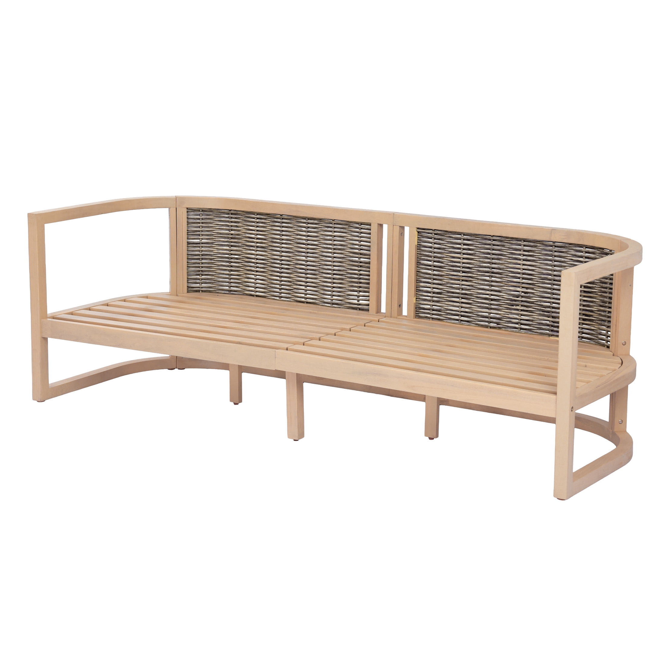 Christopher Knight Home 3-Seater Outdoor Acacia Wood Sofa, Rattan Back and Beige Cushion, Light Teak