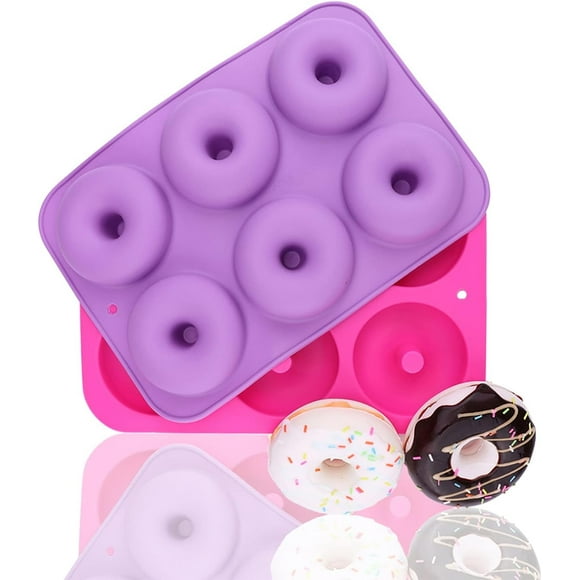 2-Pack Donut Pan Set, Messar Silicone Doughnuts Tin Baking Tray Maker Pan, Non-Stick Cake Mold, Easy to Bake Full Size Perfect Shaped Donuts to Sweeten Your "Hole" Day (Light purple & Rose red)