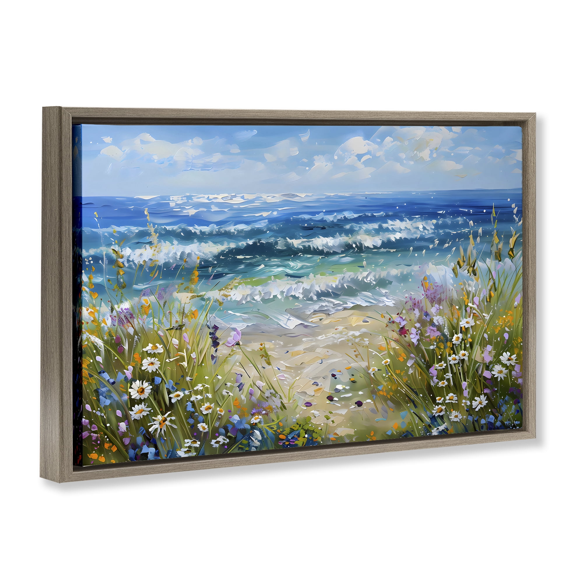 Stupell Industries Floral Beach Meadow by Ocean Brown Framed Floater Canvas Wall Art, design by Creative Studio