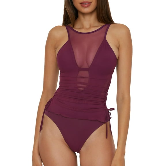 BECCA Women's Standard Muse One Piece Swimsuit, High Neck, Bathing Suits, Aubergine