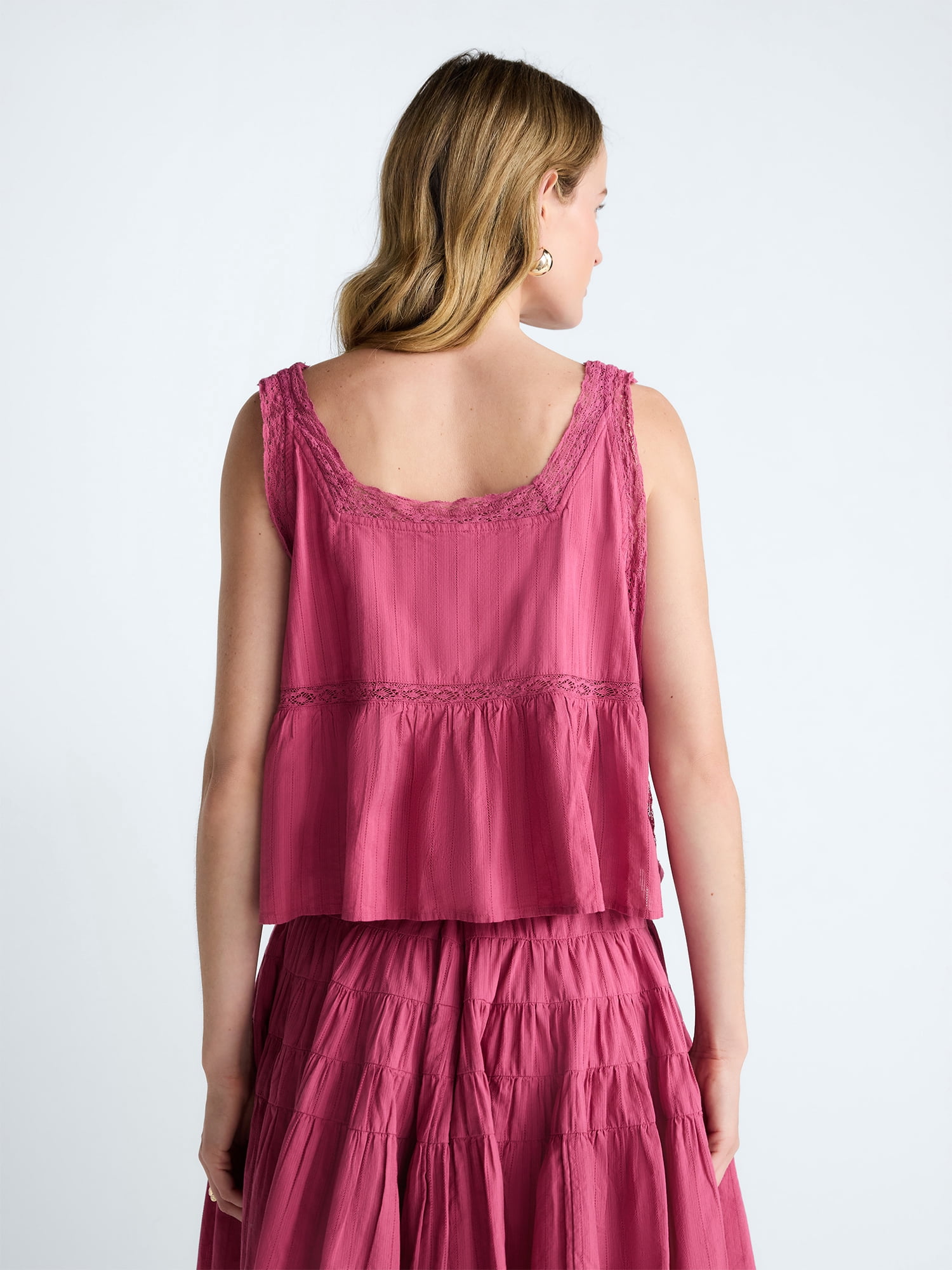 Scoop Women's and Women's Plus Cropped Lace Tank Top, Sizes XS-4X