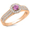 thumbnail image 1 of 0.50 Carat (ctw) 14K Rose Gold Round Pink Sapphire  & White Diamond Ladies Bridal Halo Style Cluster Engagement Ring 1/2, 1 of 1