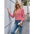 thumbnail image 5 of Womens V Neck Long Sleeve Tops Dressy Casual Fall Shirts Puff Sleeve Loose Tunic Trendy Tops Blouses Pink L, 5 of 9