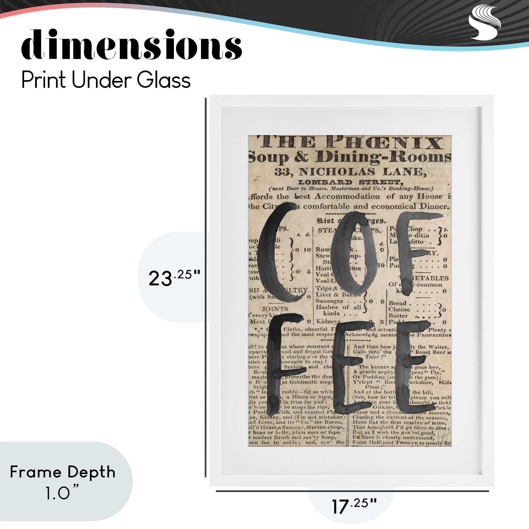 Stupell Industries Vintage Coffee Newspaper White Framed Print Under Glass, design by Lucille Price