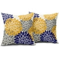 thumbnail image 5 of Mustard Yellow Navy Blue Grey Pillow Covers 16x16 Inch Set of 2 Dahlia Floral Decorative Throw Pillows For Couch Geometry Flowers Modern Pillow Cases Home Decor For Sofa Couch Porch Patio Outdoor, 5 of 6