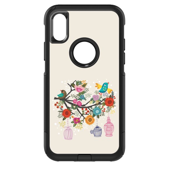 DistinctInk Custom SKIN / DECAL compatible with OtterBox Commuter for iPhone XR (6.1" Screen) - Spring Collection - Floral Birds Teal Red