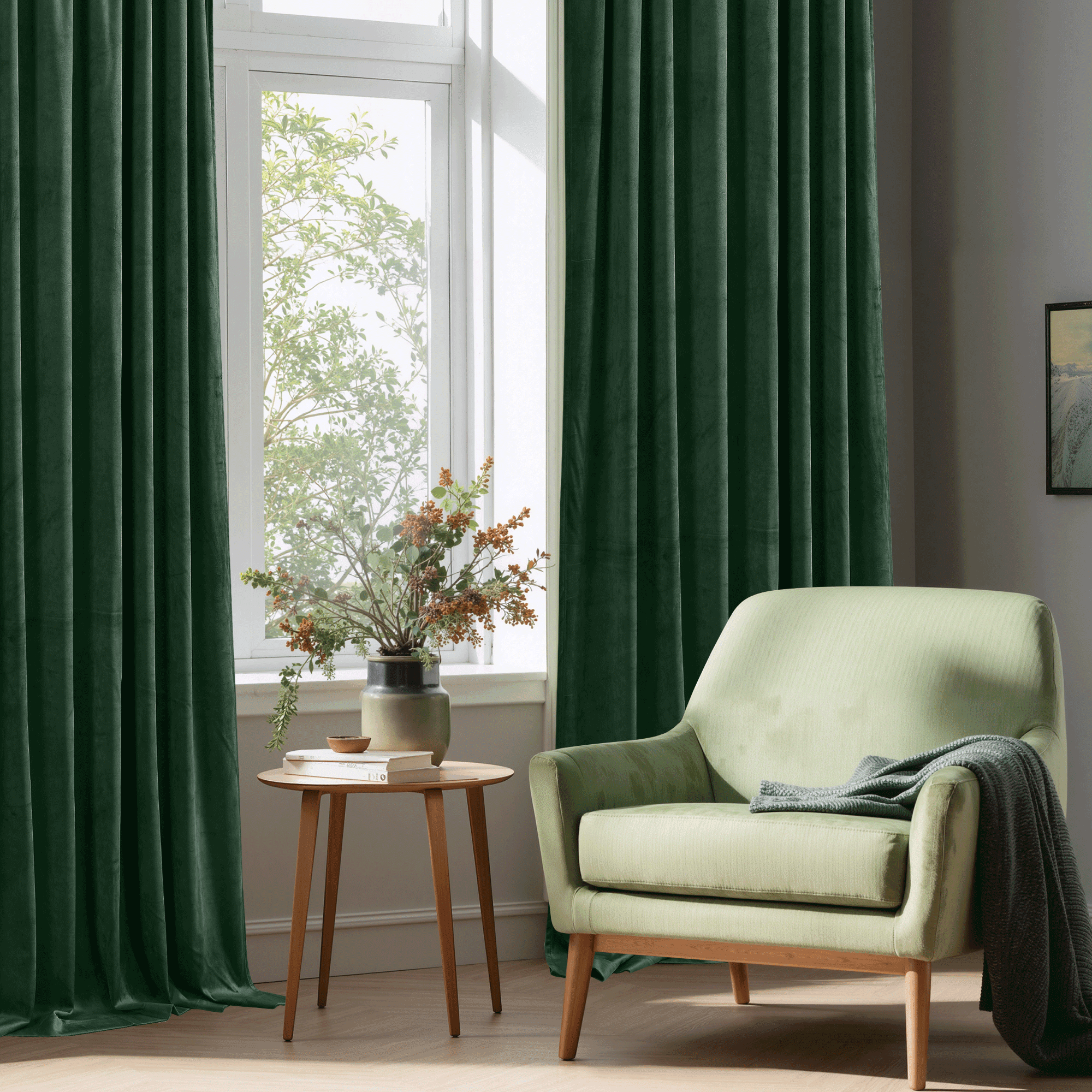 StangH Dark Green Velvet Curtains - Bedroom Privacy Blackout Window Curtains Rod Pocket Thermal Insulated Green Curtain Panels for Sliding Door/Foyers, W52 x L96, 2 Panels
