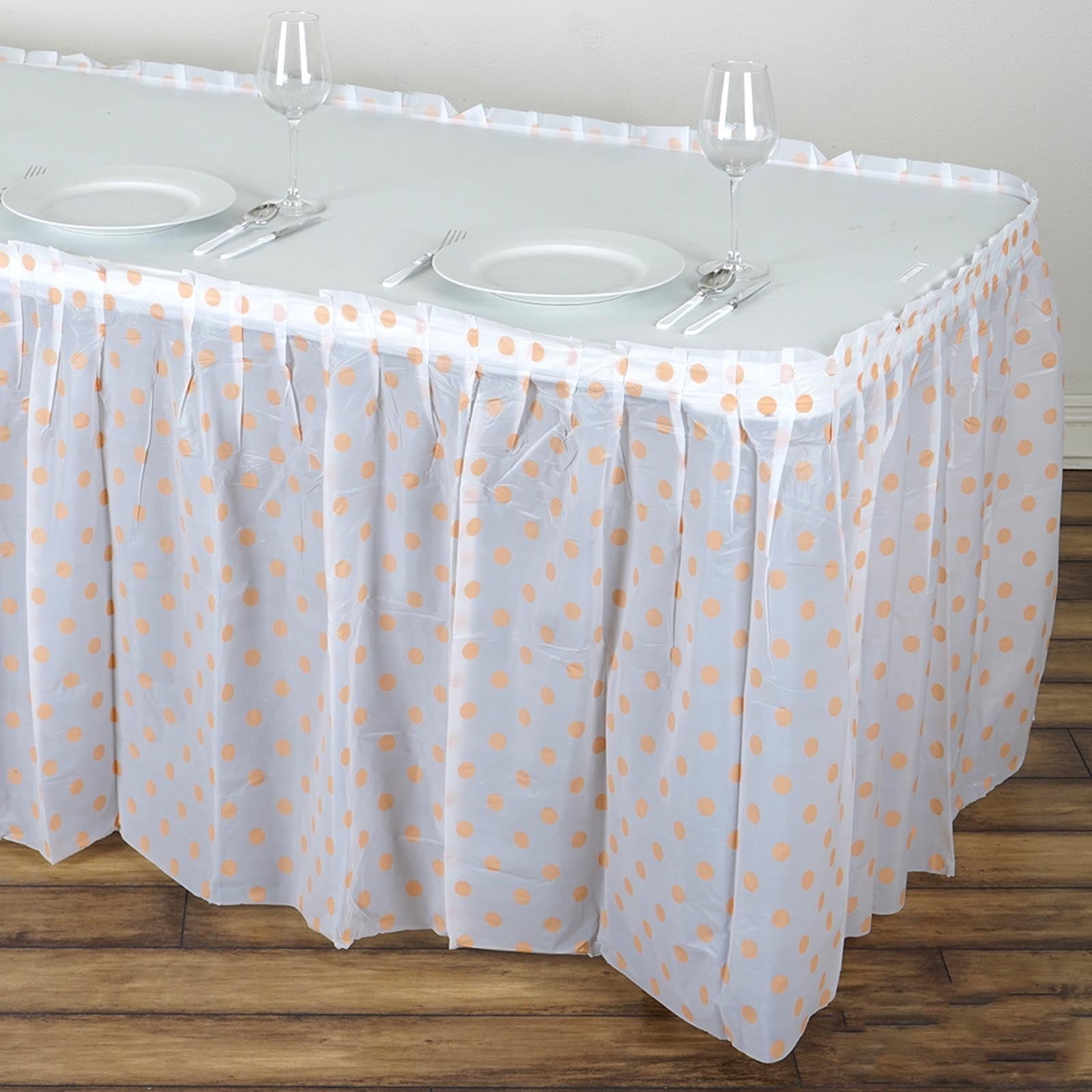 Efavormart 14FT 10 Mil Thick Polka Dots Pleated Plastic Table Skirts