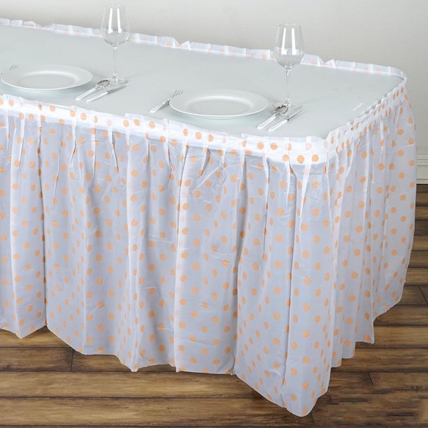 Efavormart 14FT 10 Mil Thick Polka Dots Pleated Plastic Table Skirts