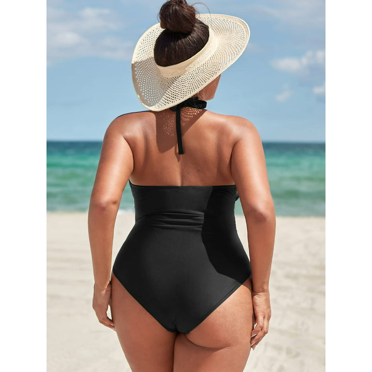 Cupshe Women's Plus Size One Piece Swimsuit Halter Shirring Tummy