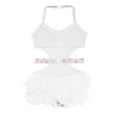 thumbnail image 4 of Haitryli Kids Girls Feather Tutu Skirt Leotard Rhinestone Latin Dance Unitard Jazz Modern Lyrical Dancewear Ivory 16, 4 of 5