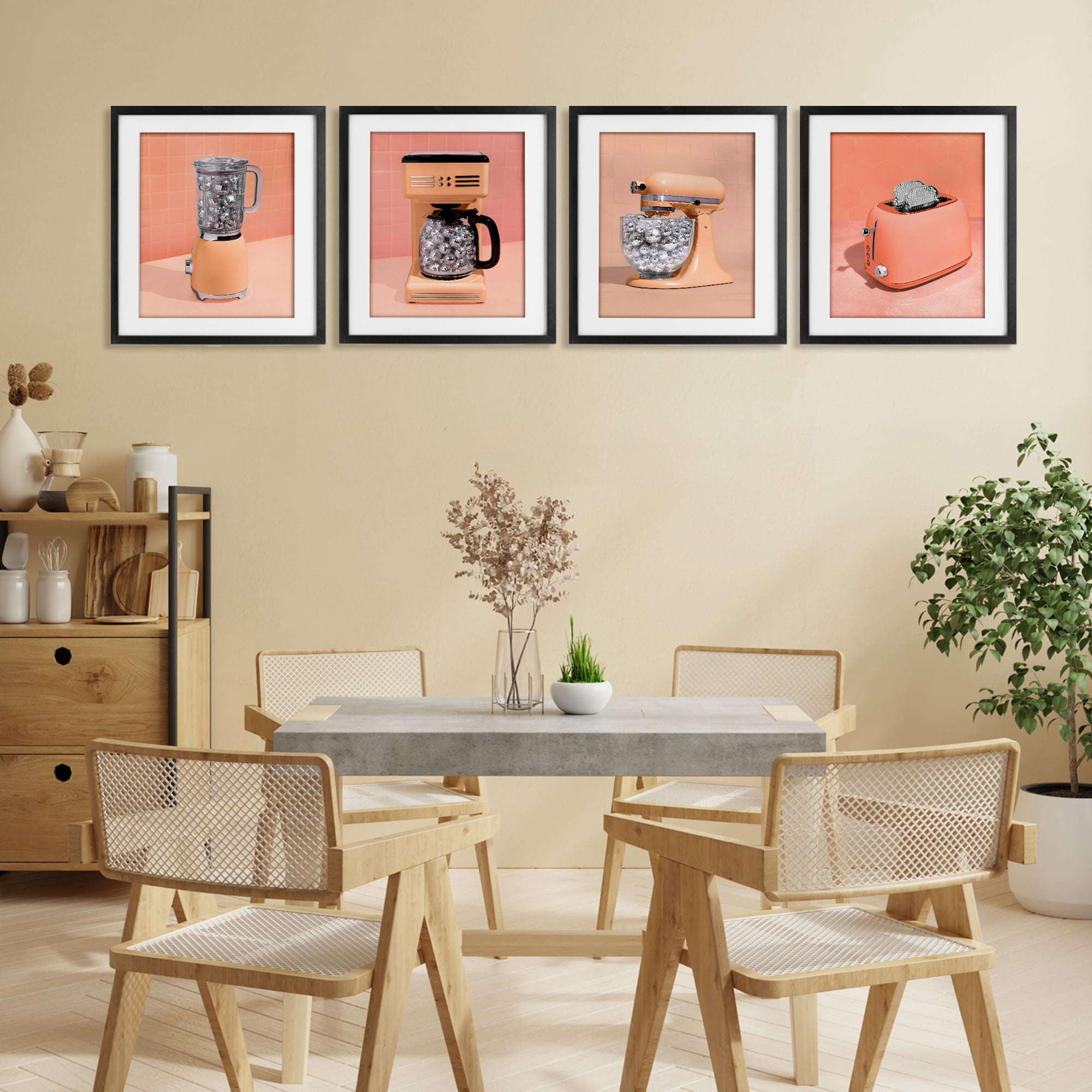 Stupell Industries Disco Drink Blender over Orange 4 Piece Black Framed Print Under Glass Set, design by LISH Creative