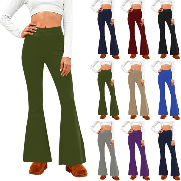 Pincandy Women's Solid Color Elastic Waist Yoga Flared Pants, Comfortable, Casual & Fitness Activities