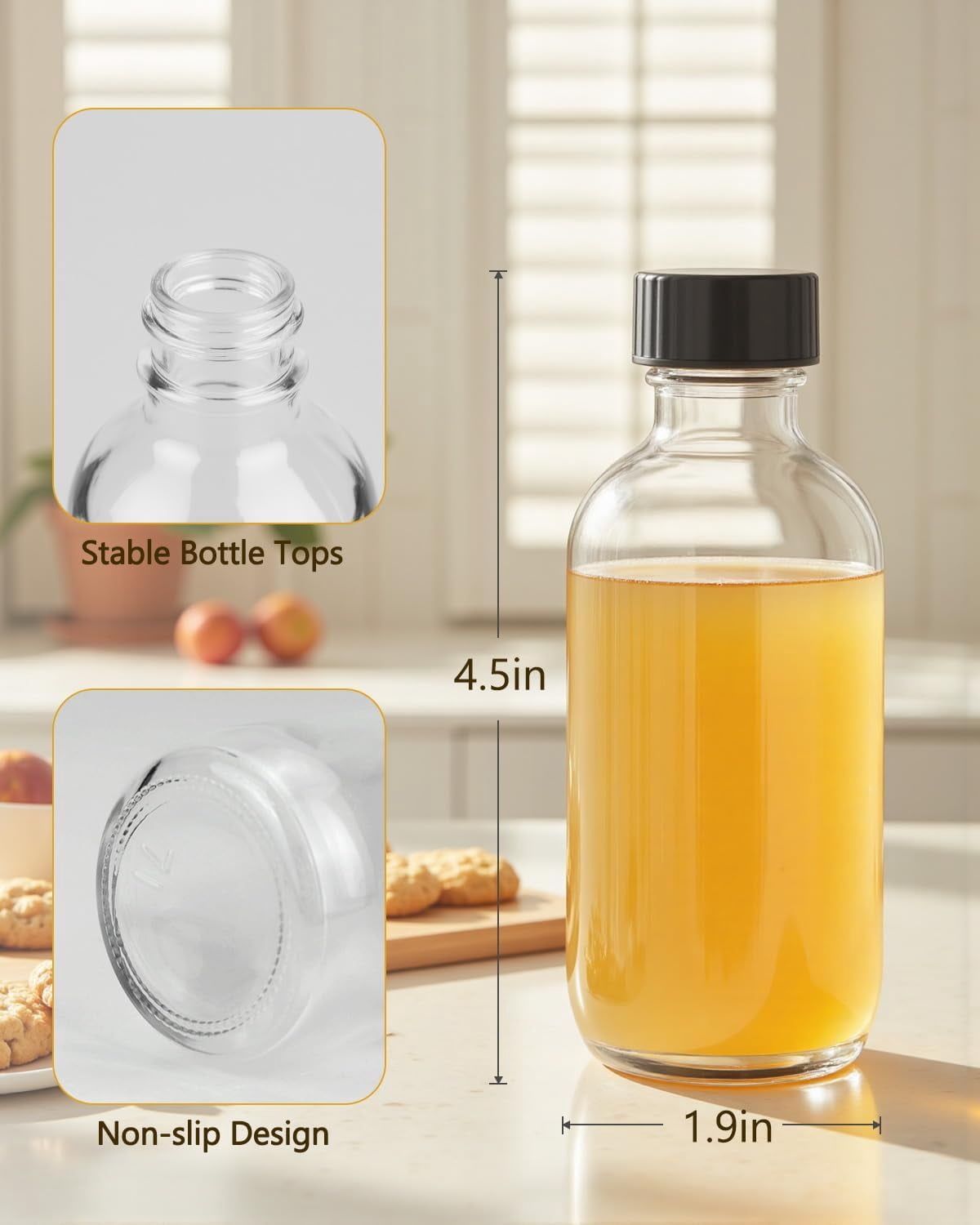Neighborly Nook 4OZ Small Glass Bottles with Lids and Funnels, 120ml Boston Round Glass Bottles, Leak Proof Mini Travel Bottle, Perfect for Diy Essential Oils, Hot Sauce and Juices, 24 Pack Clear