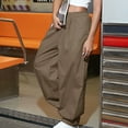 thumbnail image 5 of QUYUON Womens Casual Pants Fashion Multi Pocket Overalls Elastic Waist Sports Pants Wide Leg Linen Pants for Women Long Pant Leg Length Jegging Pant Style N-304 Brown XL, 5 of 8