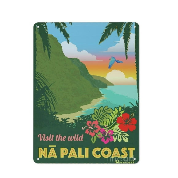 Vintage Poster Travel to Napali Coast Hanging Picture Tin Hanging Picture Wall Poster Metal Painting Creativity Poster Home Decor Painting Anime Goods Gift 40x30cm