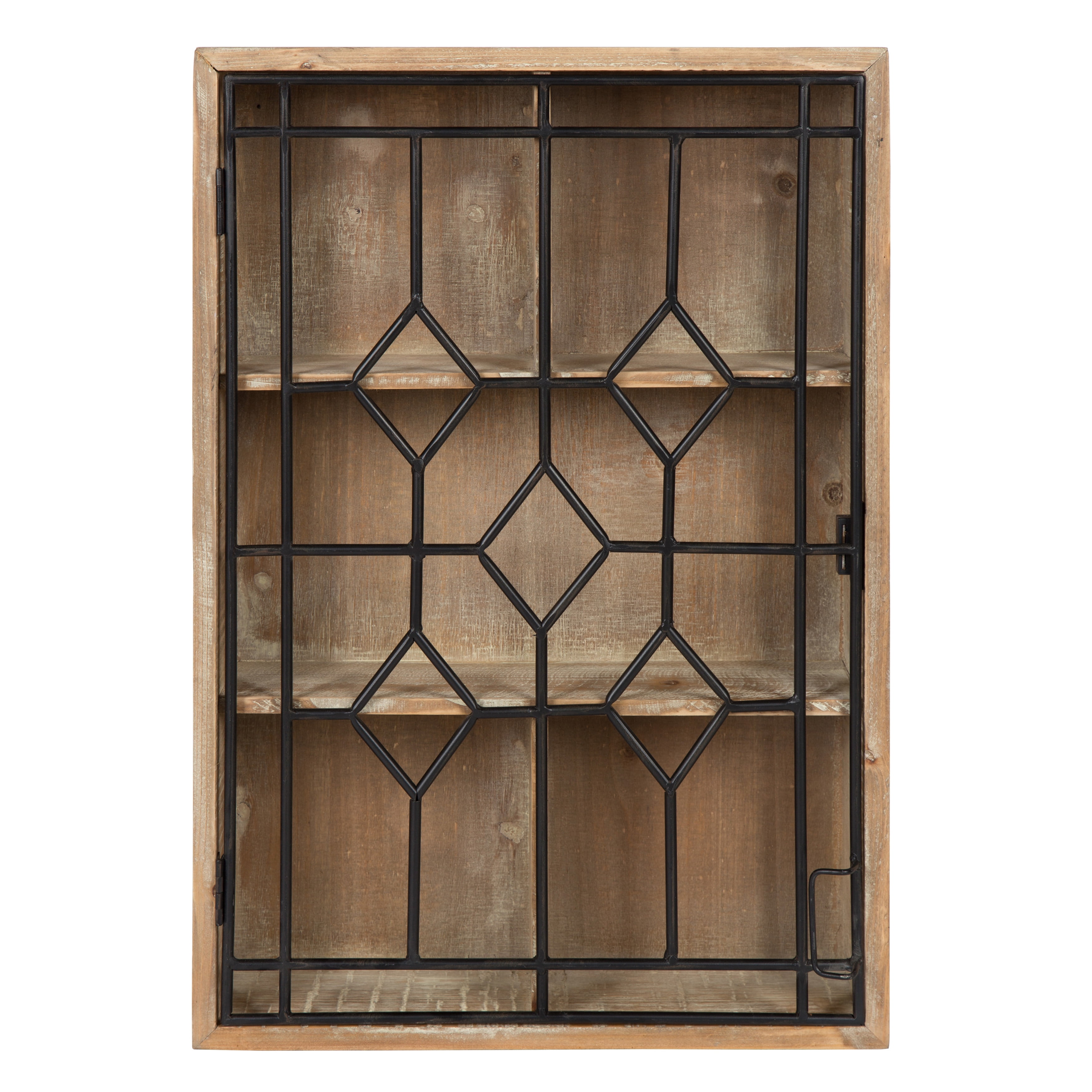 Kate And Laurel Megara Wooden Wall Hanging Curio Cabinet For Open Storage With Decorative Black Iron Door Rustic Brown