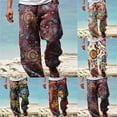 thumbnail image 3 of chengsi Mens Casual Baggy Harem Pants Elastic Waist Beach Loose Wide Leg Hippy Trousers, 3 of 9