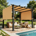 thumbnail image 2 of Clouddwell 12x10 ft Outdoor Pergola with Extended Canopy, Retractable Shade Pergola for Patio & Backyard, Blocks Low-Angle Sun, UV Protection, Khaki, 2 of 9