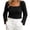 Black 10, variant on Plus Size Tops for Women Ribbed Square Neck Long Sleeve Knit Top, Scalloped Cuff Slim Fitted Plush Sweater, Sweet Casual Pullover Womens Workout Tops
