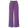 thumbnail image 7 of Crinkle Textured Womens Striped Wide Leg Pants Drawstring High Waist Loose Flowy Trousers with Pockets Daily Beach Loungewear Pants Purple, 7 of 7