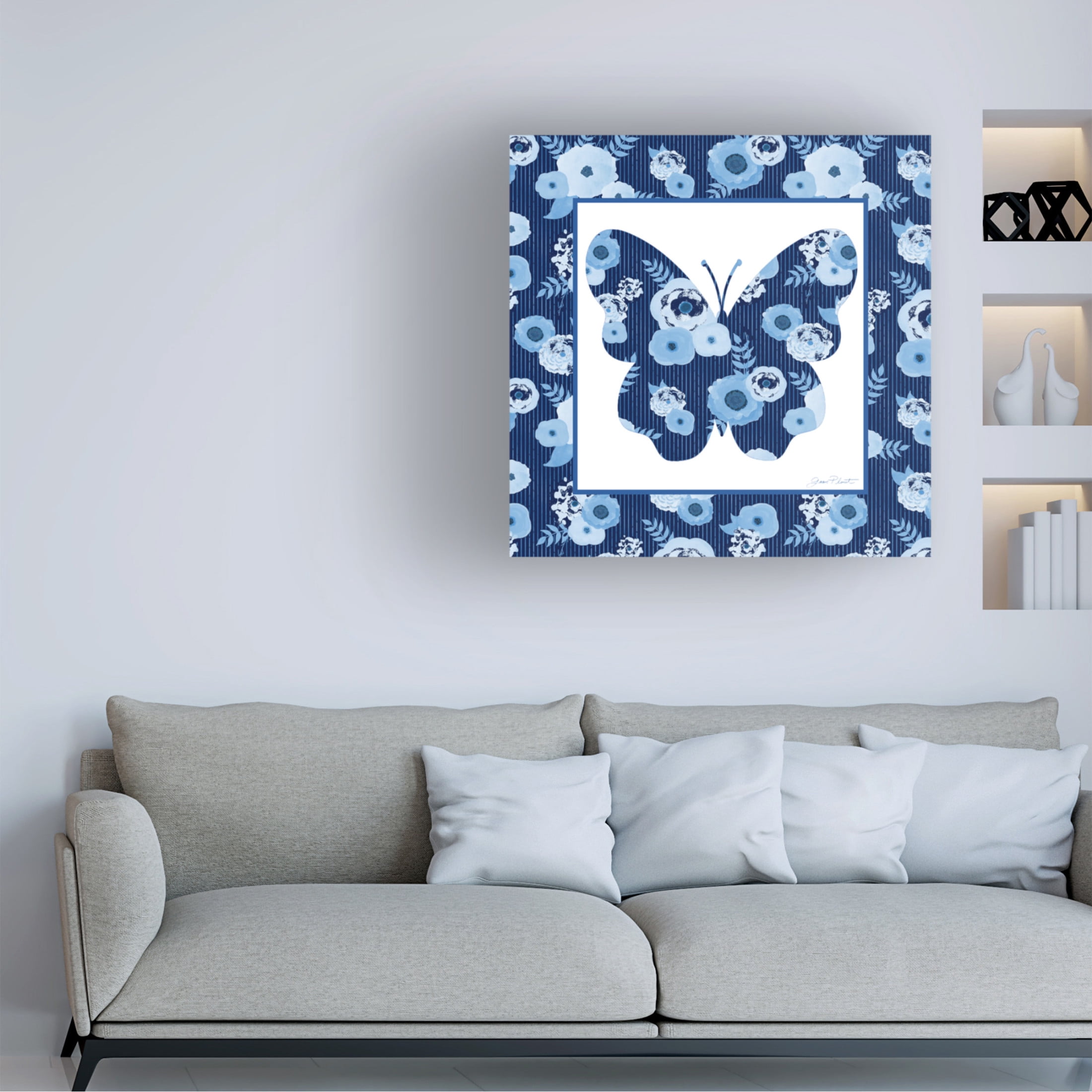 Canvas Wall Art - Jean Plout 'Beautiful Blue Butterflies E' Wall Art for Living Room, Bedroom, or Office Décor by Trademark Fine Art - 35 x 35 Inches