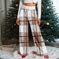thumbnail image 2 of Women Winter Soild Color Pants Full Length Long Trousers Sports Pants with Plaid Print and Drawstring for Classic and Warm Wear,Khaki,3XL, 2 of 8