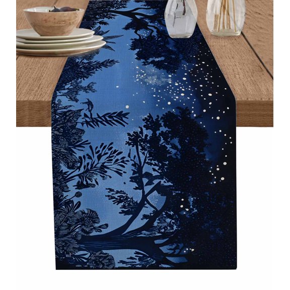 Hokiten Table Runners 48 Inches Long Dress Scarves, Forest Botanical Farmhouse Kitchen/Dining Table Runner, Short Coffee Tablerunners, Night Retro Pastoral 13x48 Inch