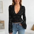 thumbnail image 2 of XIYON Tshirts For Women Women's Slim Fit Long Sleeve V Neck Lace Top Elegant Basic For Daily Wear And Casual Outings Classic Summer Clothes 2026, 2 of 7
