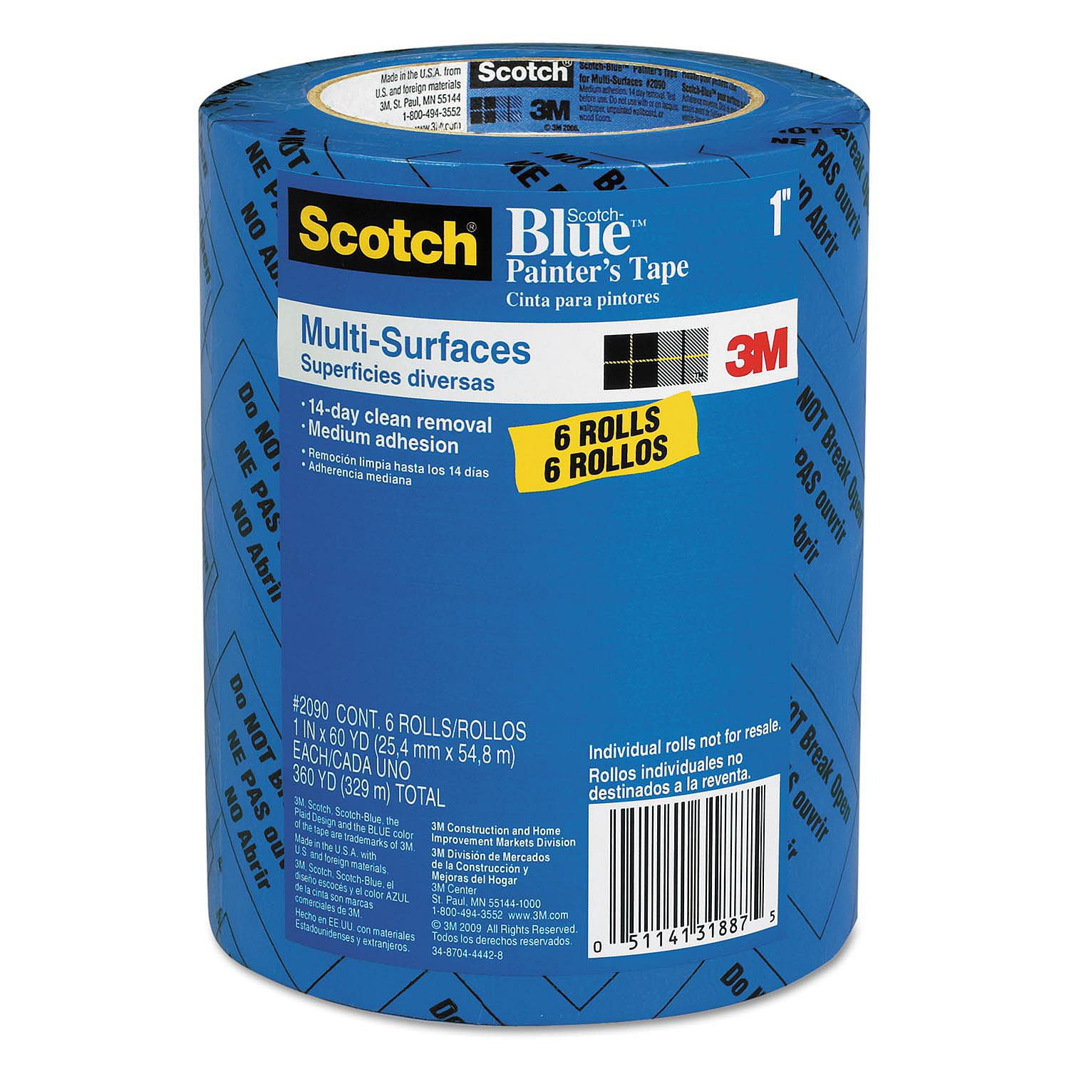 x 60 Yd. SCOTCH-BLUE 2090-24AP Masking Tape,Blue,1 In 