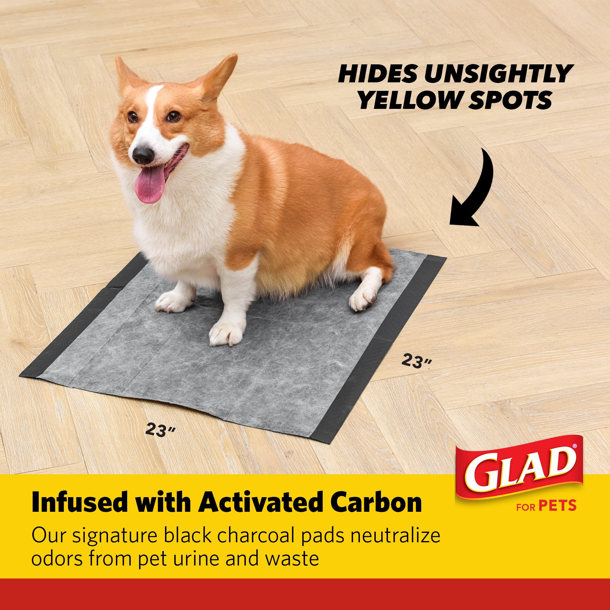 Glad Activated Carbon Puppy Dog Training Pads with Chew Deterrent & Odor Control 23”x23” 50ct