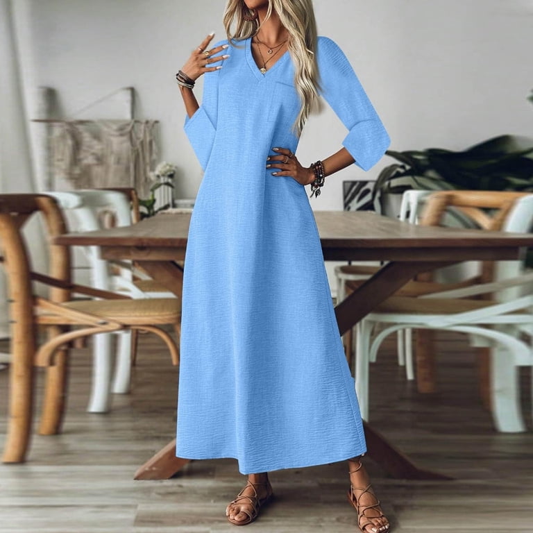 v neck maxi linen slip dress Green V-neck Front Slit Dress, Fit And Flare Linen Dress, Long Summer V-neck, Beach Vacation Sundress Outfit, Cotton Discover the V Neck Maxi Linen Slip Dress Monserrat sustainable linen elegance with a flattering V neck and ankle length Aellinatey Women's linen V-neck long