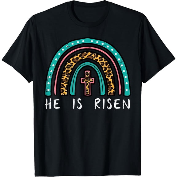 Easter Rainbow He Is Risen Religious Christian Girls T-Shirt T-Shirt for Kids Youth, 180gsm, 100% Cotton