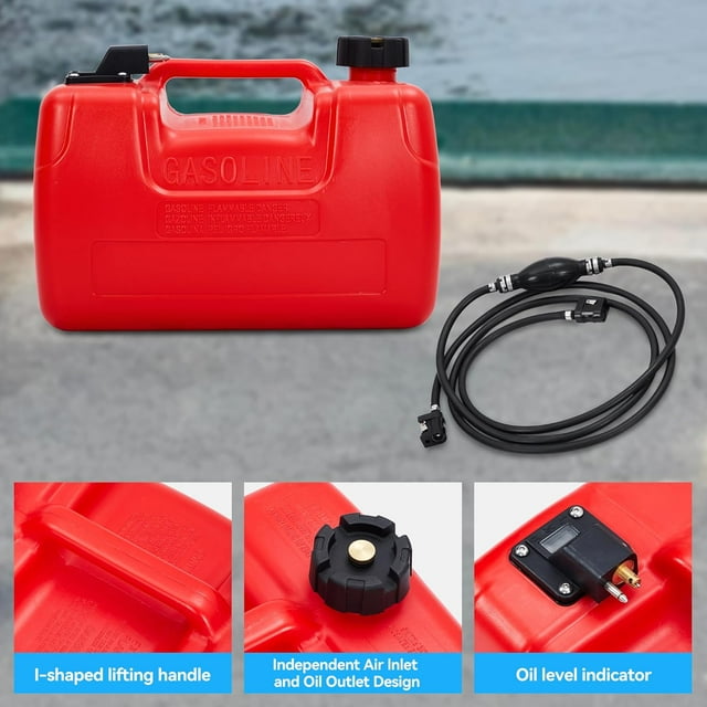 OUYAWEI Réservoir Marin 3 Gallons 12L, Réservoir Portable hors-Bord avec Ligne, Poignée en I, Facile à Transporter, Rouge
