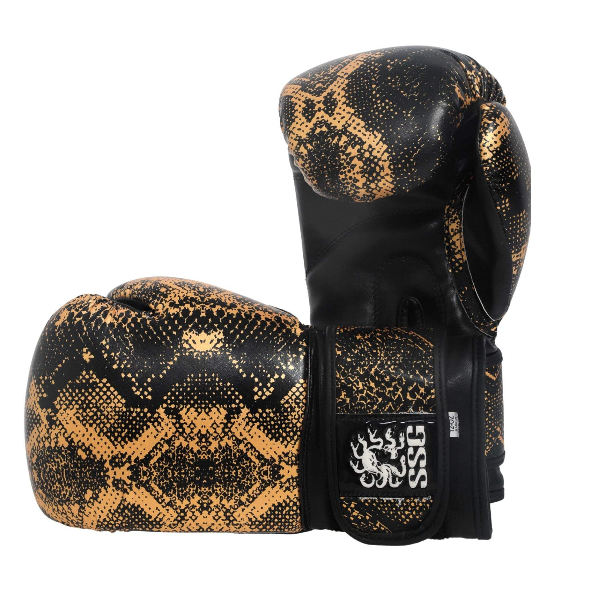 StoneStrikeGear Boxing Gloves – 12oz, Unisex, Synthetic Leather Training Gloves for Boxing, Sparring, & Bag Work – Midnight Strike Black/Gold