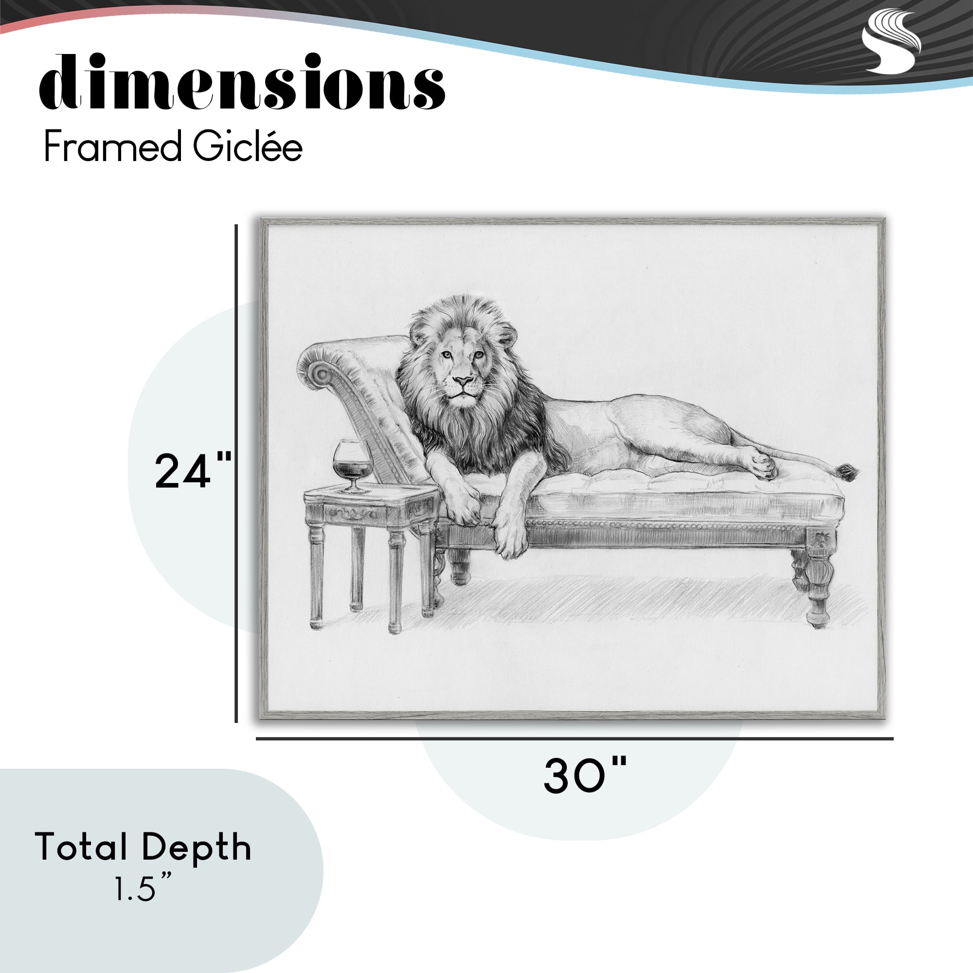 Stupell Industries Lounging Beast Lion Gray Framed Giclee Art, design by Victoria Barnes