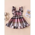 thumbnail image 3 of Suealasg Toddler Baby Girls Overall Dress Infant Fly Sleeve Plaid A-line Dress Casual Daily Dress Clothes, 3 of 8