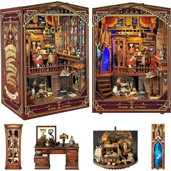 Book Nook Kit - DIY Miniature House Kit 3D Wooden Doll House Book Nook Kits Bookshelf Decor Gift for Teens Family Friends