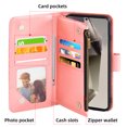 thumbnail image 3 of Compatible with Samsung Galaxy S24 Ultra 5G Wallet Phone Case and Tempered Glass Screen Protector Flower Faux Leather Flip Credit Card Holder Stand Zipper Cell Cover for S24Ultra S 24 24Ultra Pink, 3 of 9