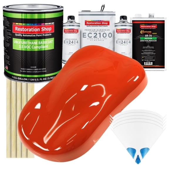 Restoration Shop - Tractor Red - Low V.O.C. Urethane Basecoat with European Clearcoat Auto Paint - Complete Gallon Paint Color Kit - Automotive Coating