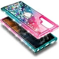 thumbnail image 4 of Compatible with Samsung Galaxy S24 Ultra Case with Tempered Glass Screen Protector, Ring Holder/Wrist Strap, Nagebee Glitter Liquid Floating Waterfall Cute Phone Cover (Pink/Aqua), 4 of 6