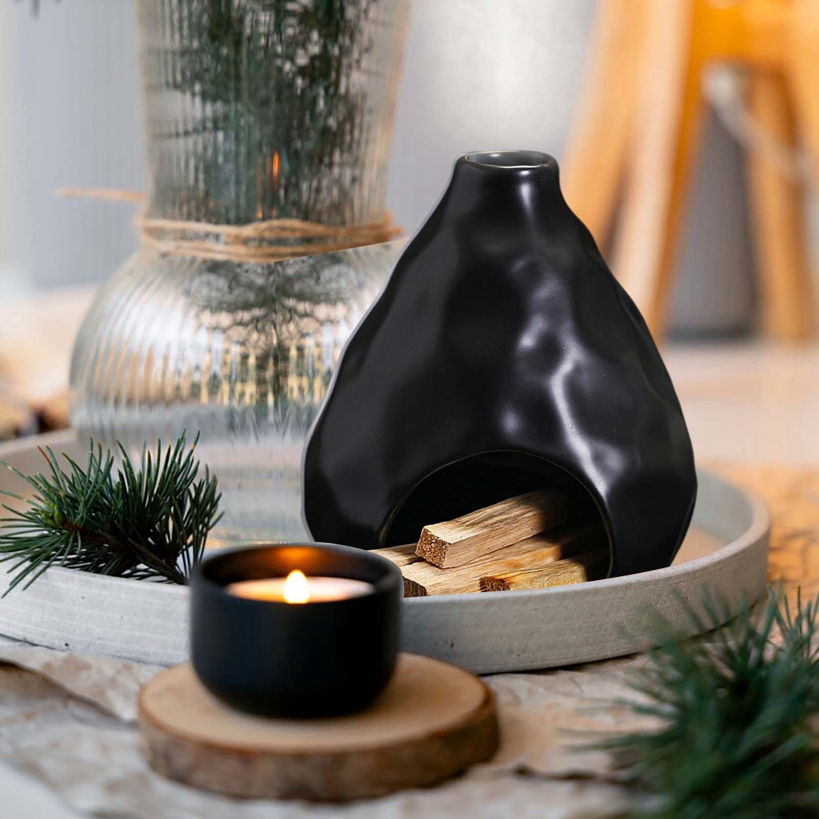 5" Ceramic Incense Burner Bowl - Handmade Sacred Wood & Sage Burning Holder for Energy Cleansing, Smudging, Yoga & Meditation - Ash Collector with Rough Texture