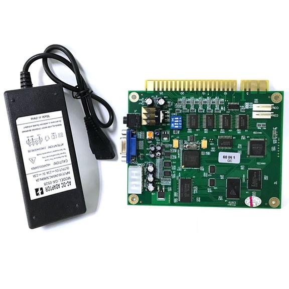 Jamma 60 in 1 Classical Game PCB with 12V/5V-2.5A power adapter for Tracking Ball Cocktail Arcade Machine UP Right Arcade Machine for Built Arcade Cabinet