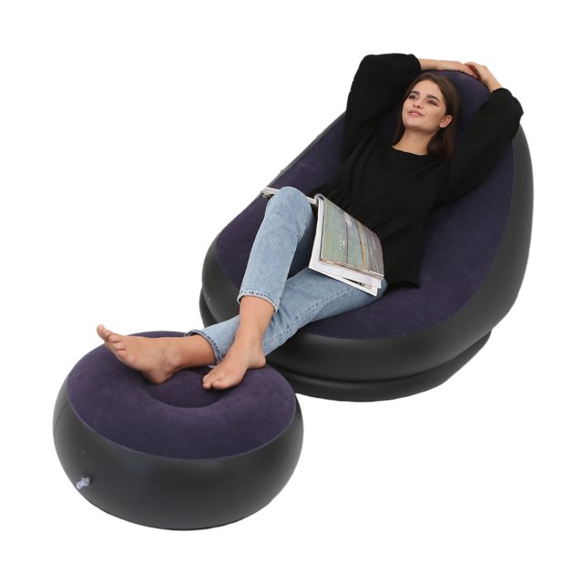 Foldable Inflatable Chair with Foot Stool, Blow Up Lounge Chair for Outdoor Camping Travel