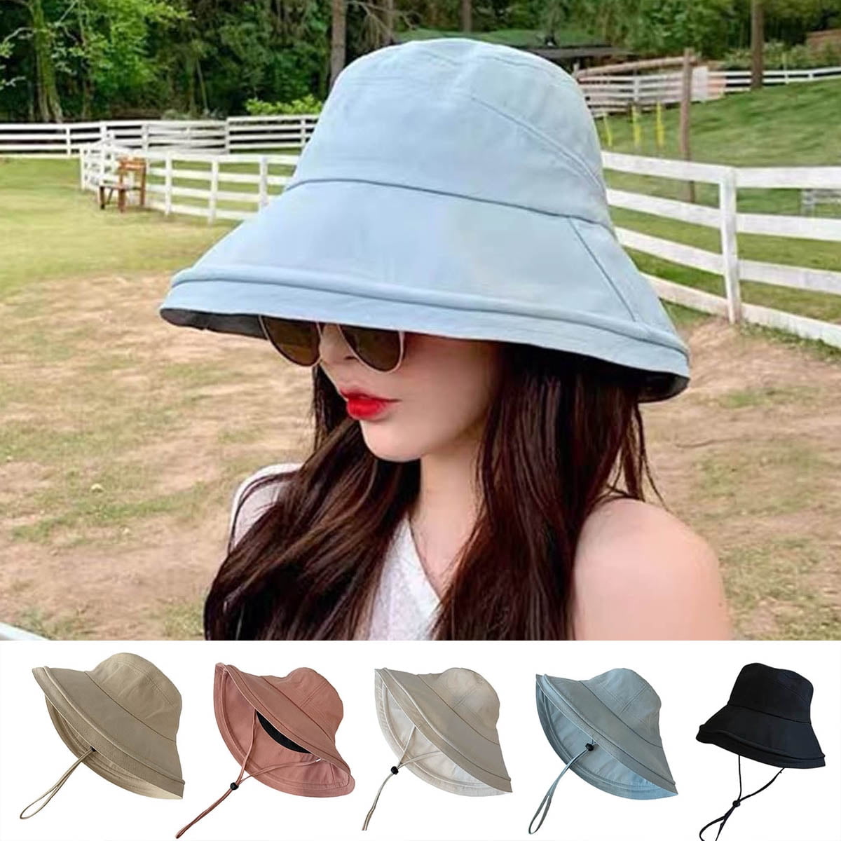 Neinkie Femmes Packable Réversible Chapeau de Seau UV Protection Solaire Large Bord Été Plage Casquette