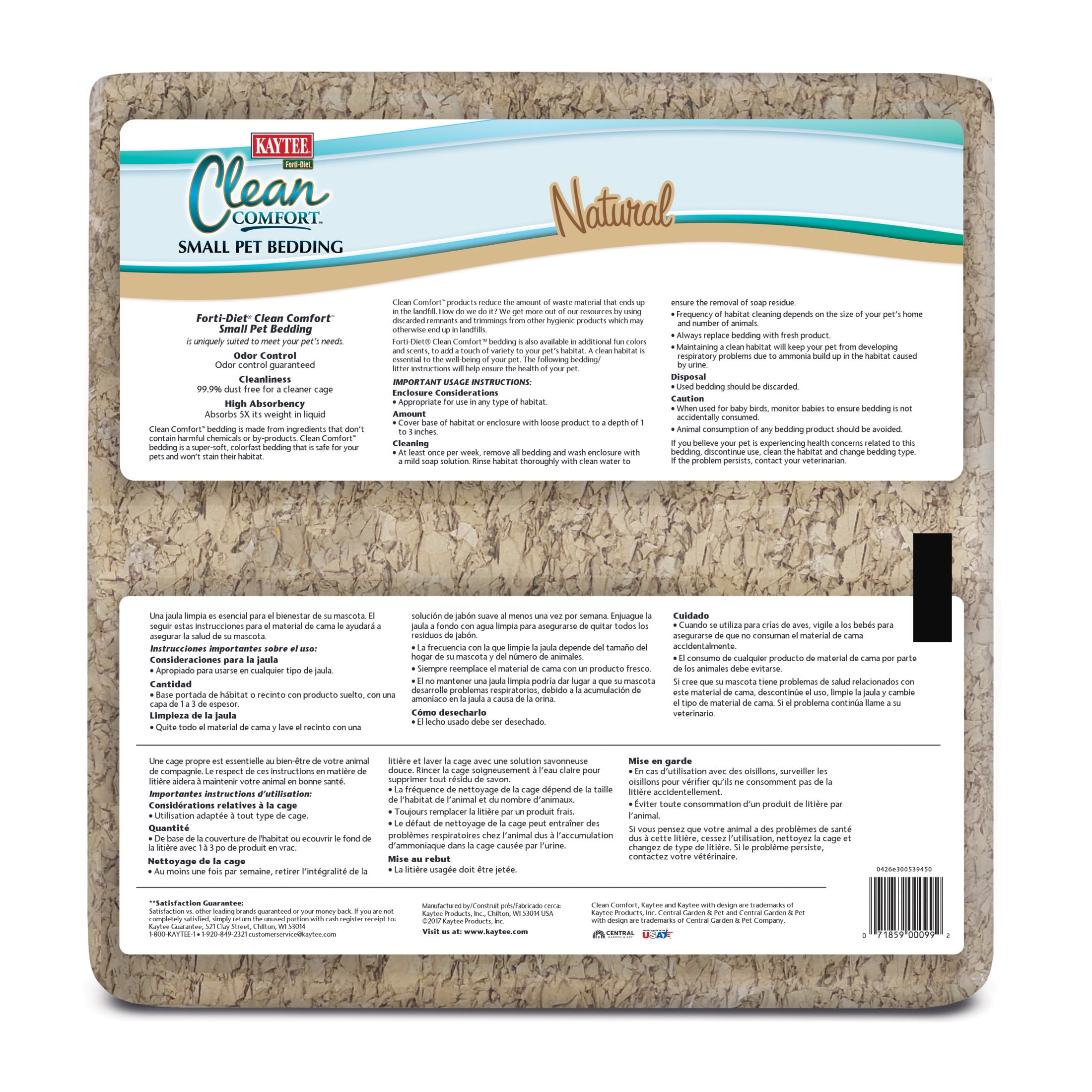 (2 pack) Kaytee Forti-Diet Clean Comfort Small Animal Bedding, Natural 72L