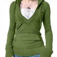 thumbnail image 2 of Sudadera con Capucha para Mujer, de Otoño, de Larga, Holgada, con Encaje, Cuello en V y Bolsillos. Verde L, 2 of 6