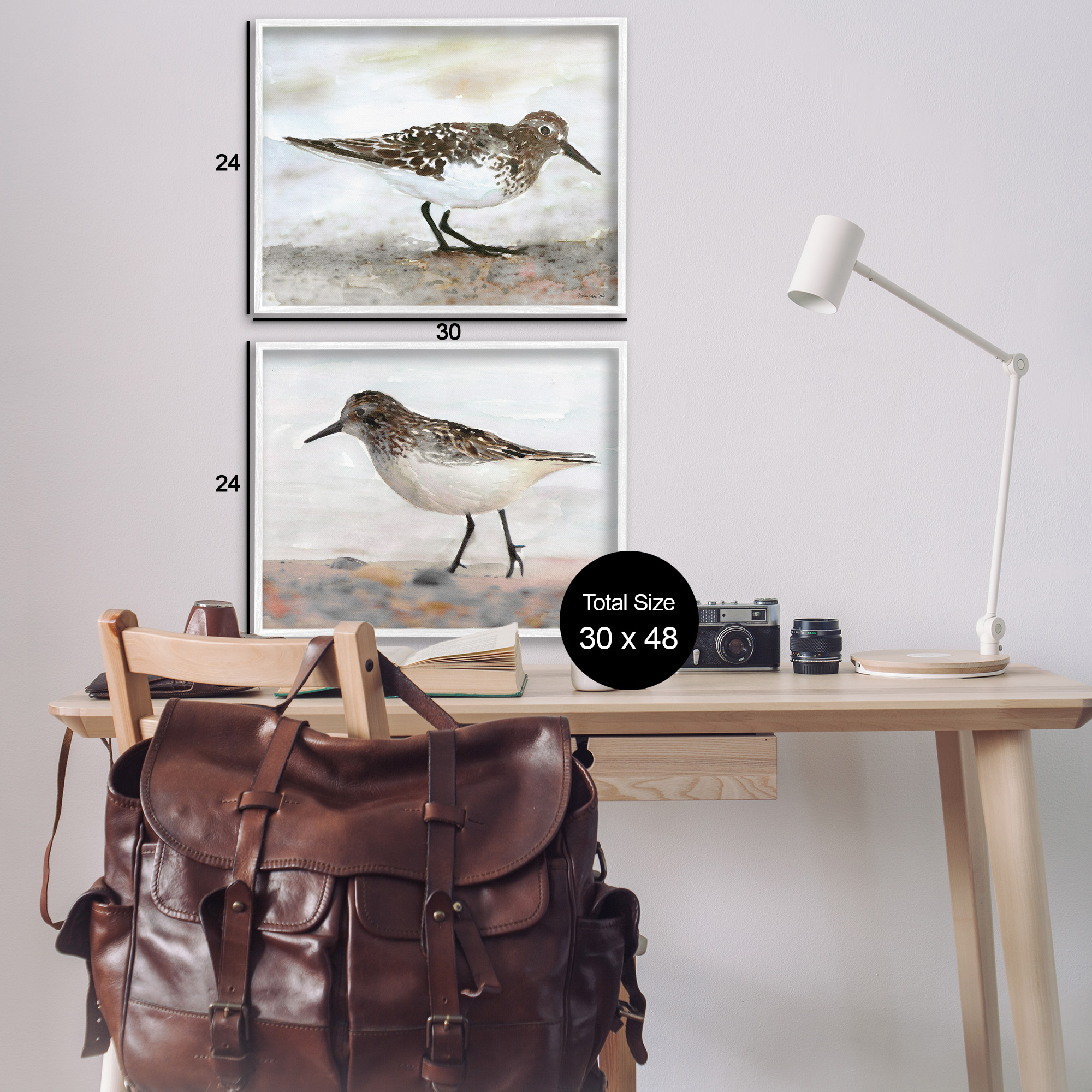 Stupell Industries Sandpipers on Coast Nautical Beach Animals & Insects Painting White Framed Art Print Wall Art, 30 x 24, Set of 2