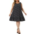 thumbnail image 2 of Unique Bargains Women's Plus Floral Sleeveless Ruffle Hem Casual Dresses 1X Black, 2 of 6